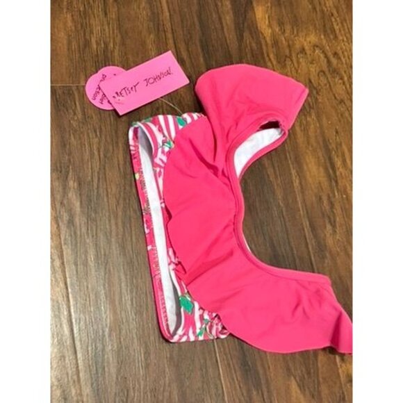 NWT Betsey Johnson 2-Piece Pink white Ruffle Bikini Set Floral Stripe Print 2T - Picture 5 of 6